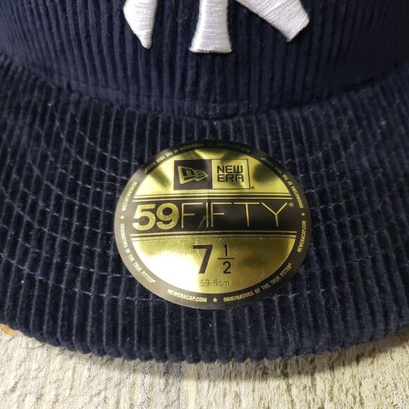New Era COOPERSTOWN Corduroy York Yankees Hat 59Fifty 7 1/2 Fitted Cap Navy NEW - Picture 5 of 7